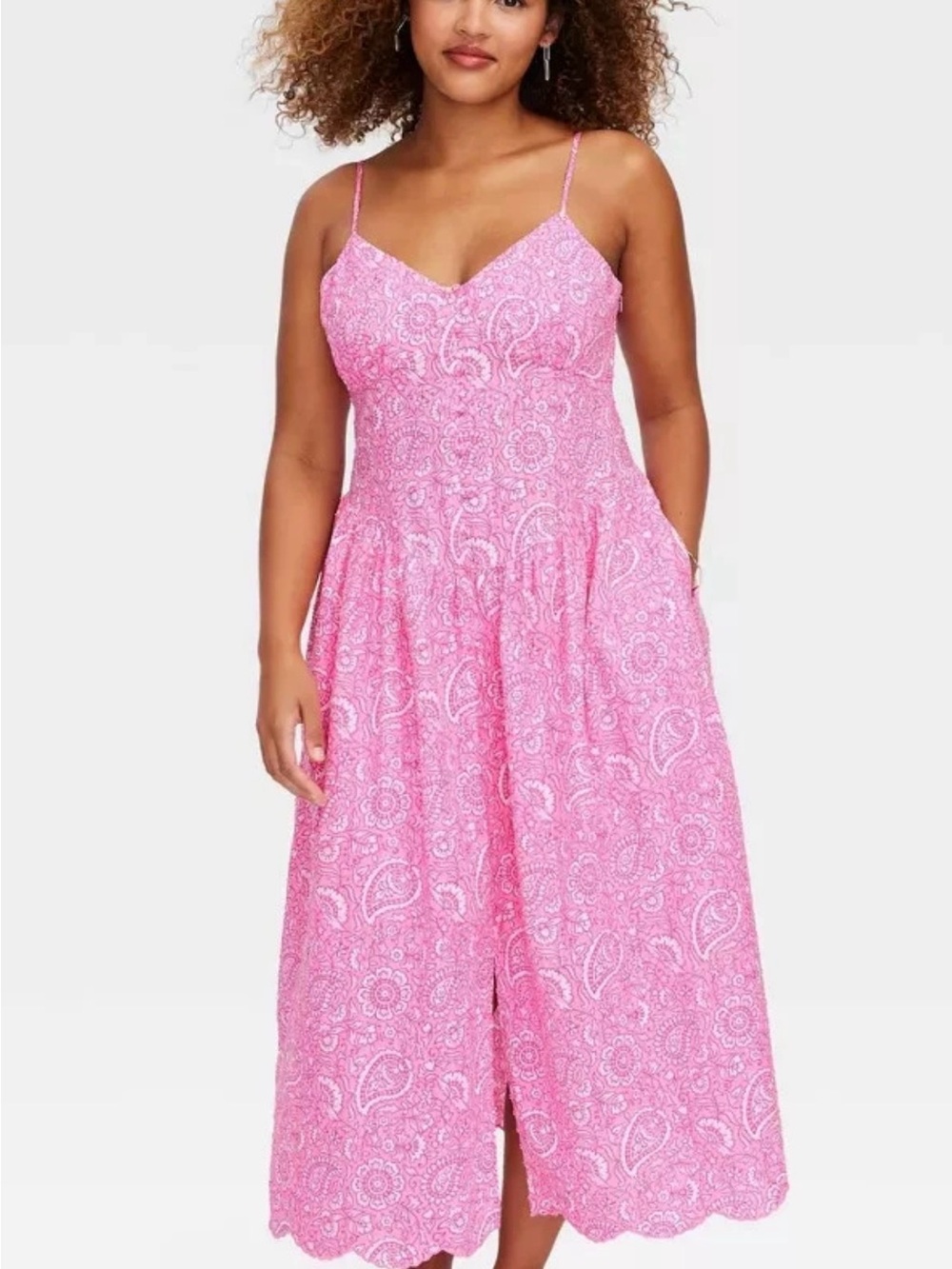 Roller Rabbit Pink Paisley Spaghetti-Strap Midi Dress